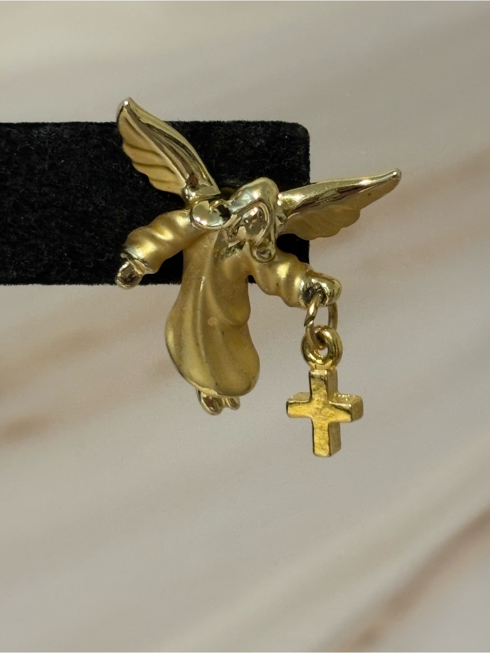Gold-Tone Angel w/Cross Lapel Pin 1-1/8”